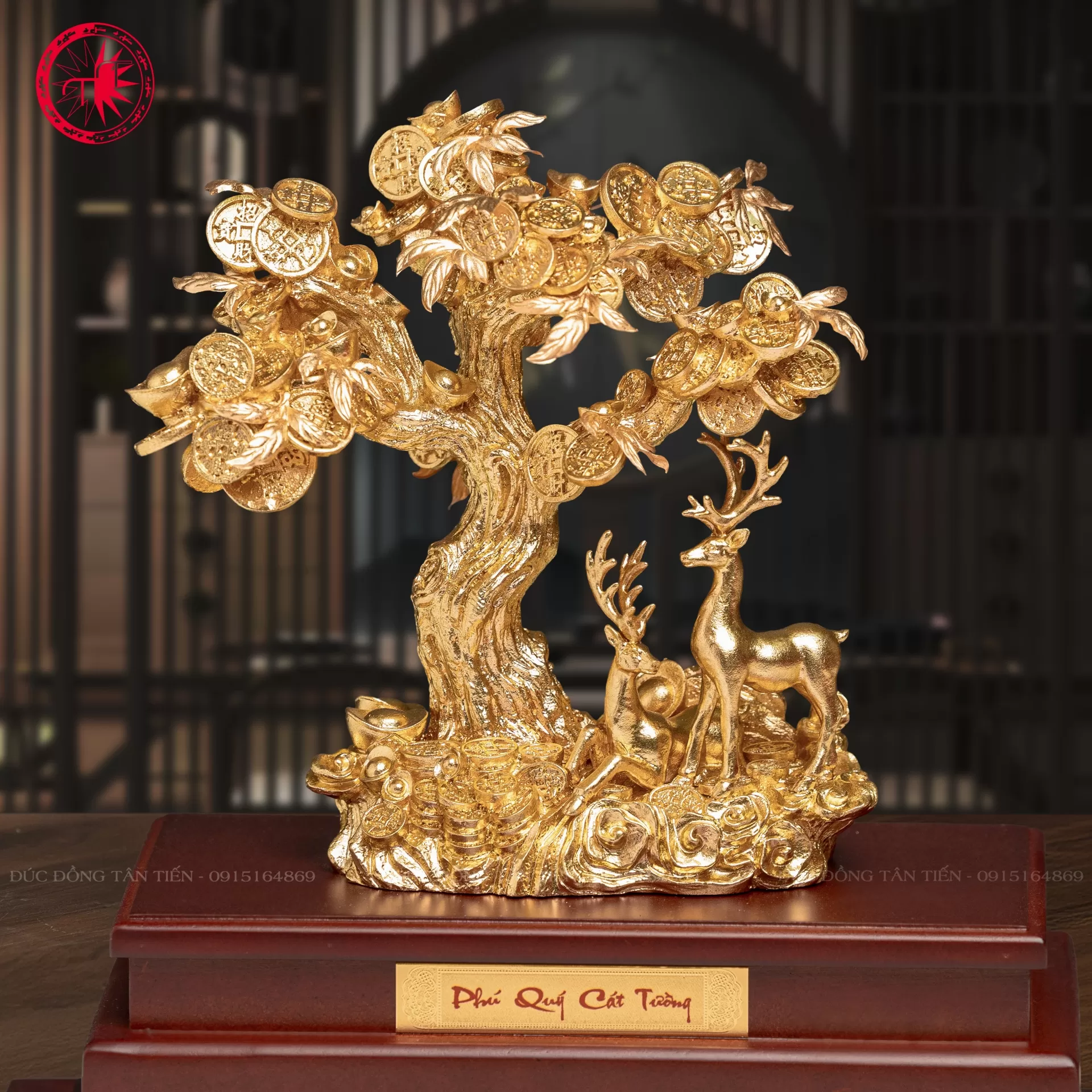 Tượng Cây Tài Lộc Và Hươu Phong Thủy Dát Vàng 24K