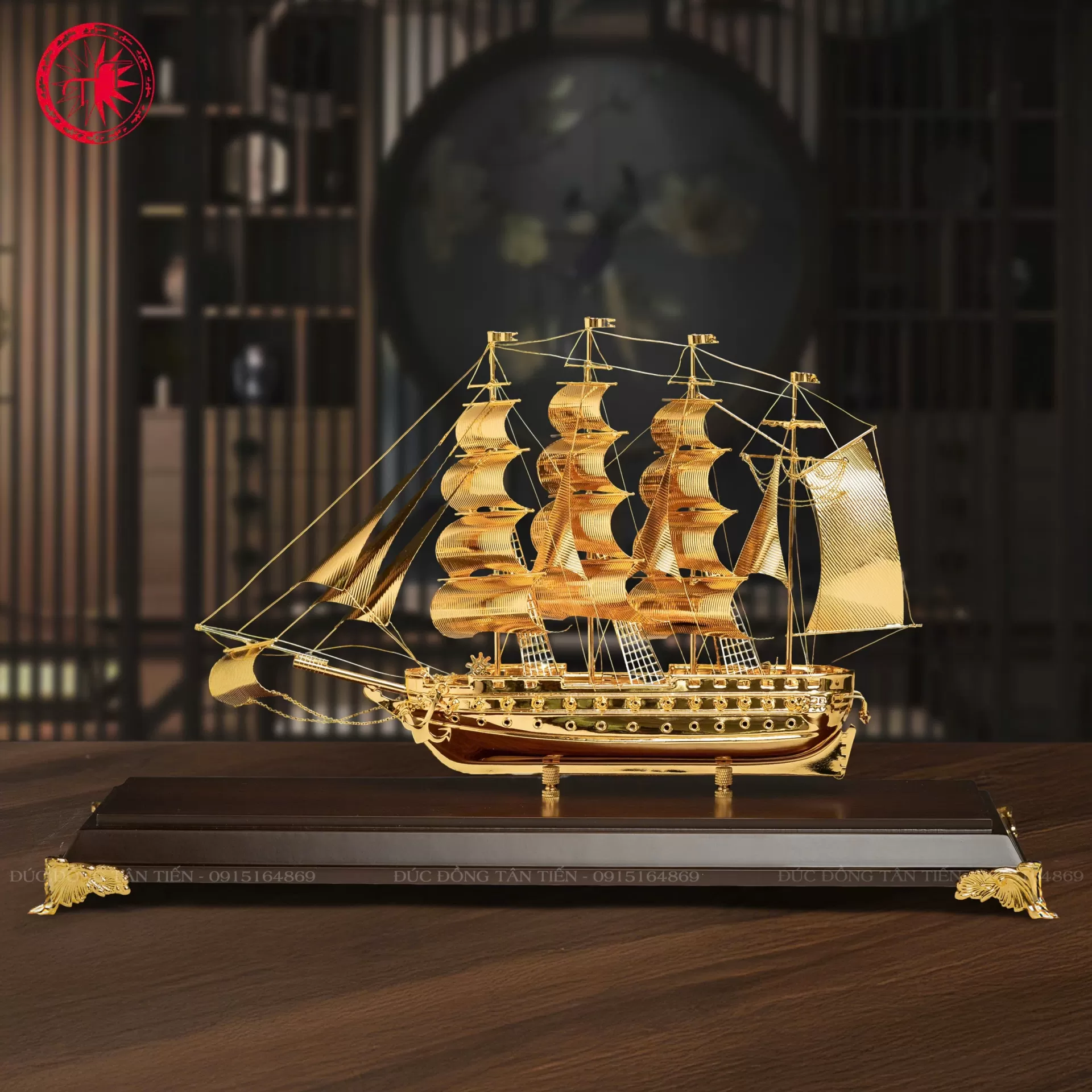 Mô Hình Thuyền Buồm Mạ Vàng 24k - Thuận Buồm Xuôi Gió ( Cỡ Đại ) - Mẫu 1
