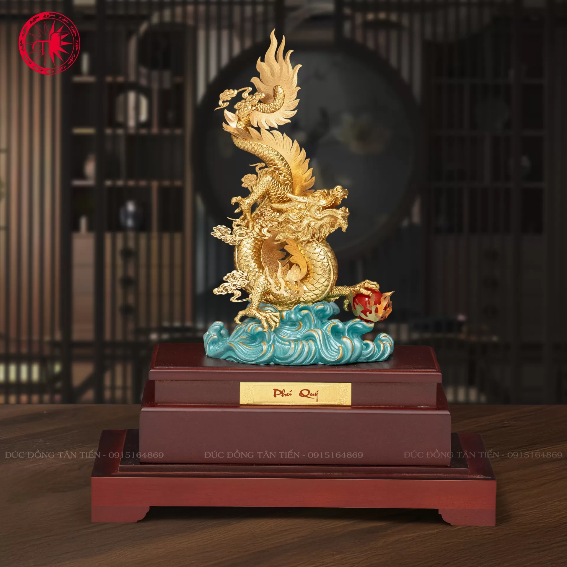 Tượng Thiên Long Cưỡi Bích Vân Dát Vàng 24k – Biểu Tượng Thiêng Liêng Của Uy Lực, May Mắn Và Hộ Mệnh