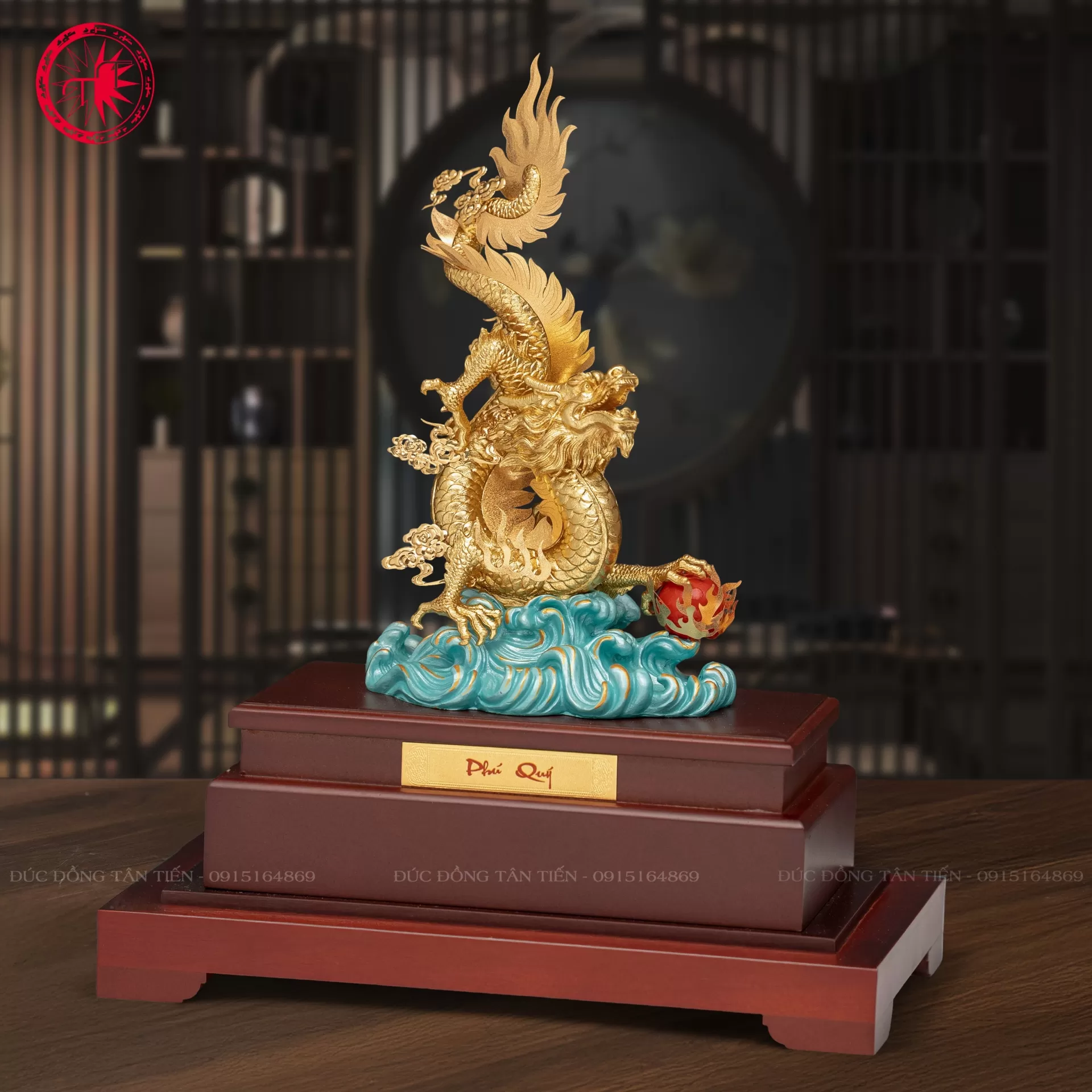 Tượng Thiên Long Cưỡi Bích Vân Dát Vàng 24k – Biểu Tượng Thiêng Liêng Của Uy Lực, May Mắn Và Hộ Mệnh