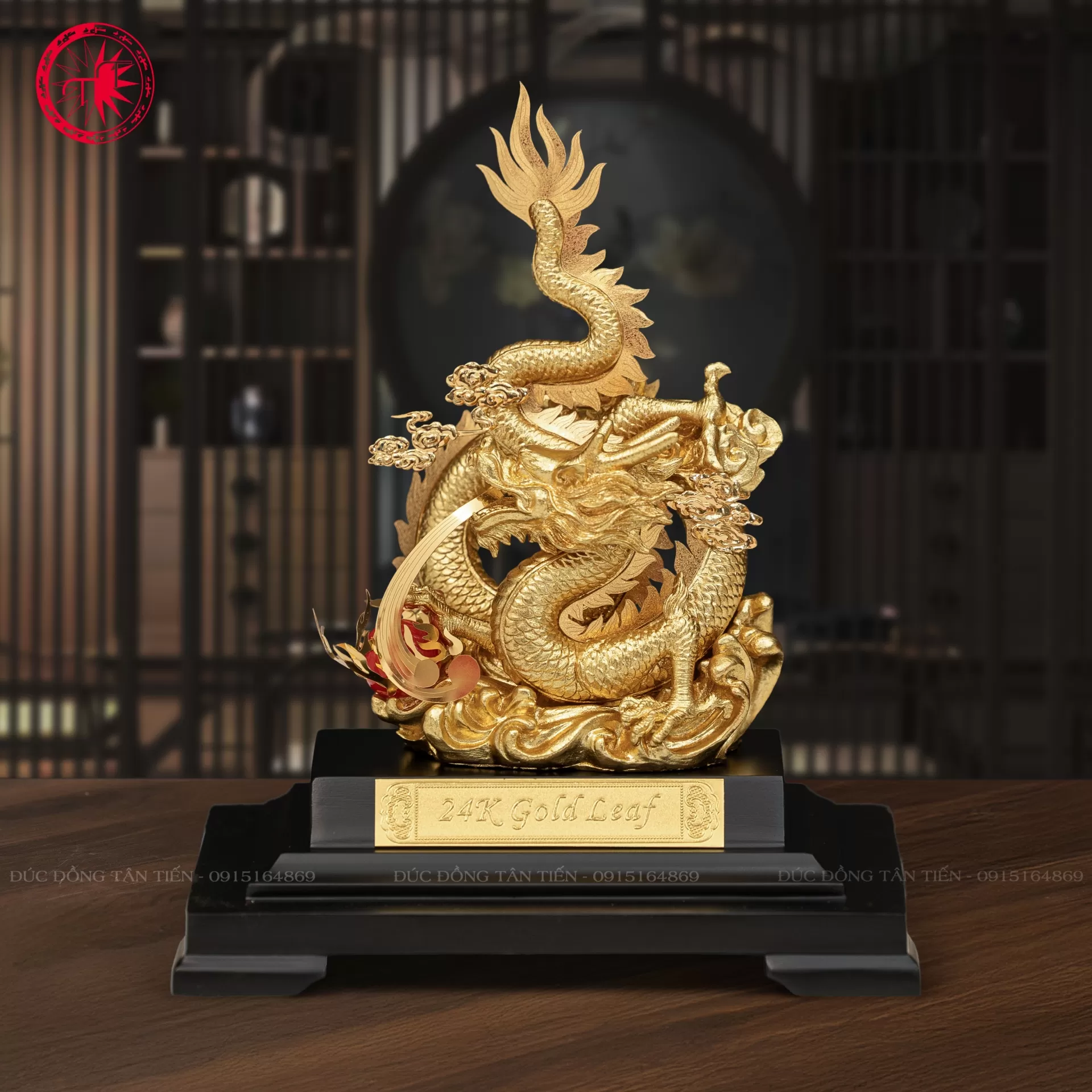 Tượng Rồng Phong Thủy Dát Vàng 24K