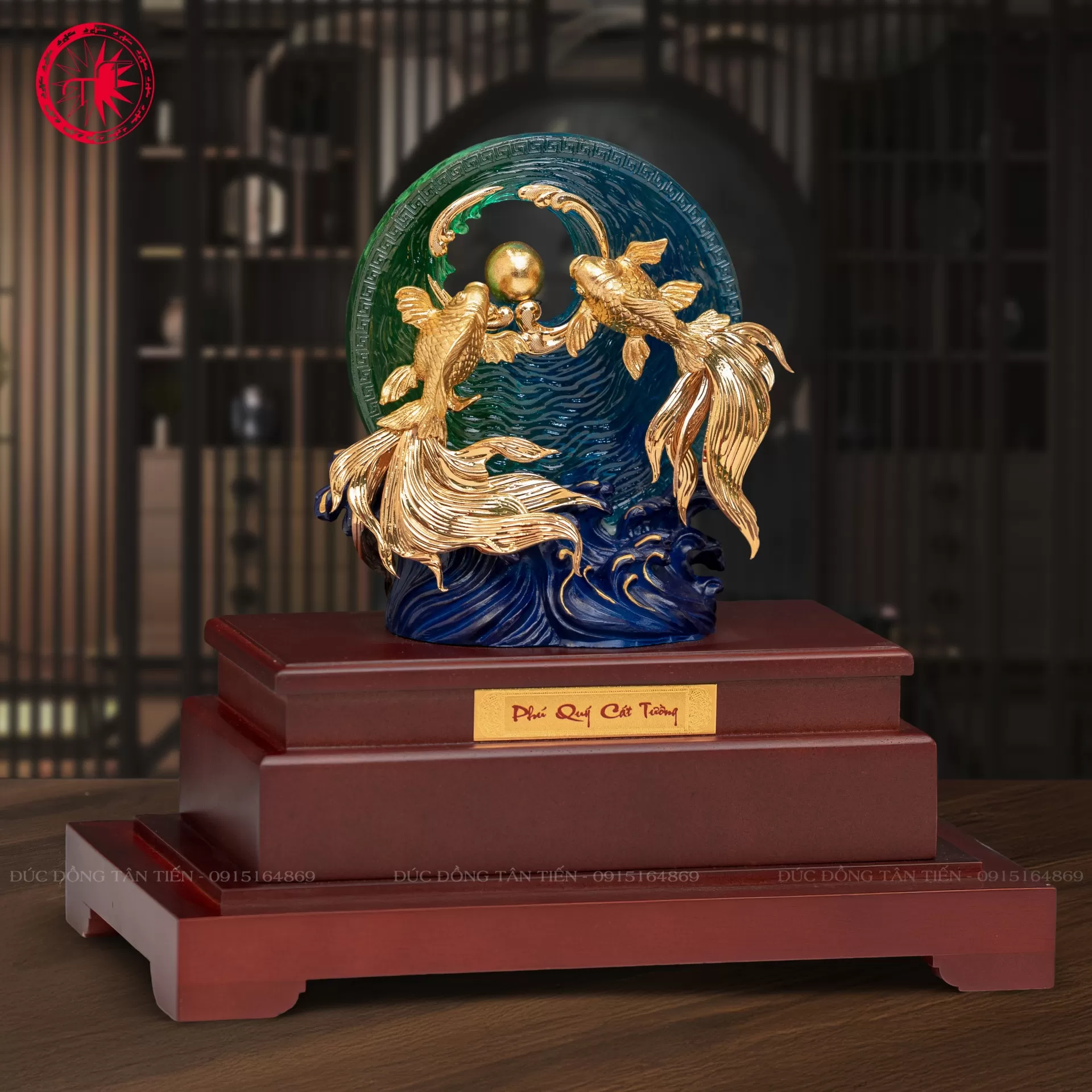 Song ngư vờn nguyệt dát vàng 24k