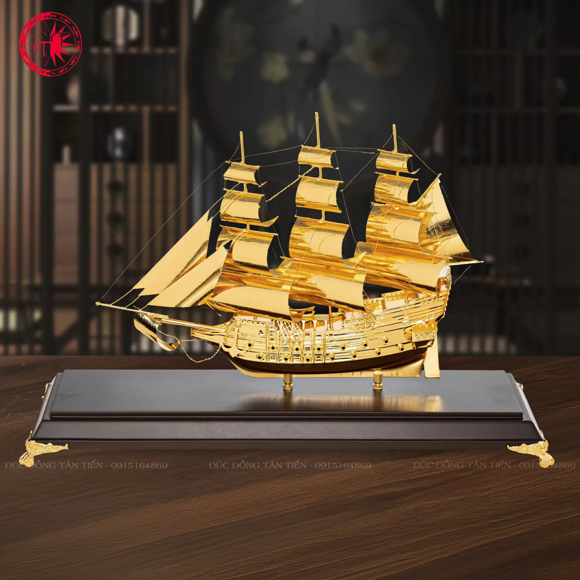 Mô Hình Thuyền Buồm Mạ Vàng 24k - Thuận Buồm Xuôi Gió ( Cỡ Đại ) - Mẫu 2