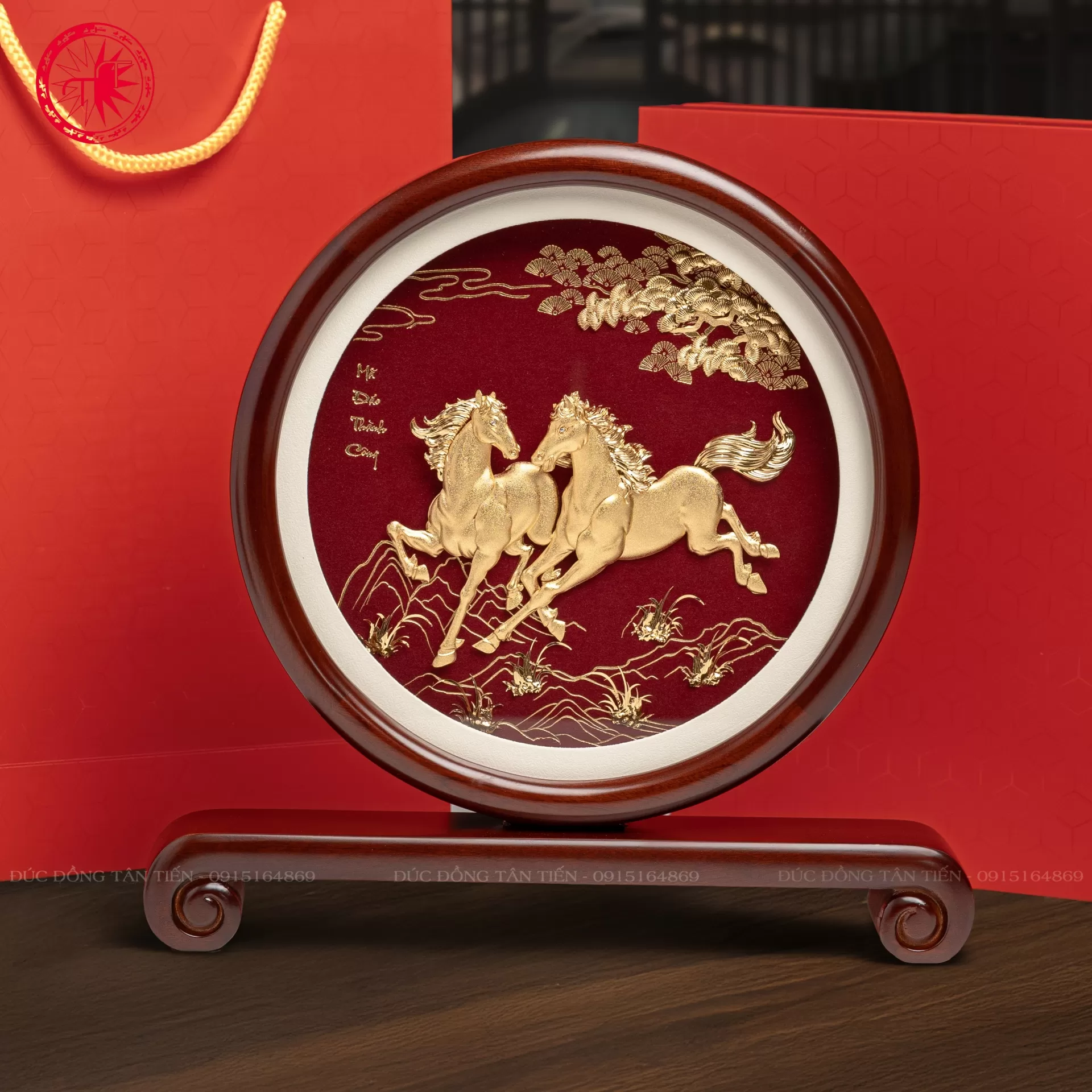 Tranh Đĩa Đồng Mã Đáo Thành Công Mạ Vàng 24K