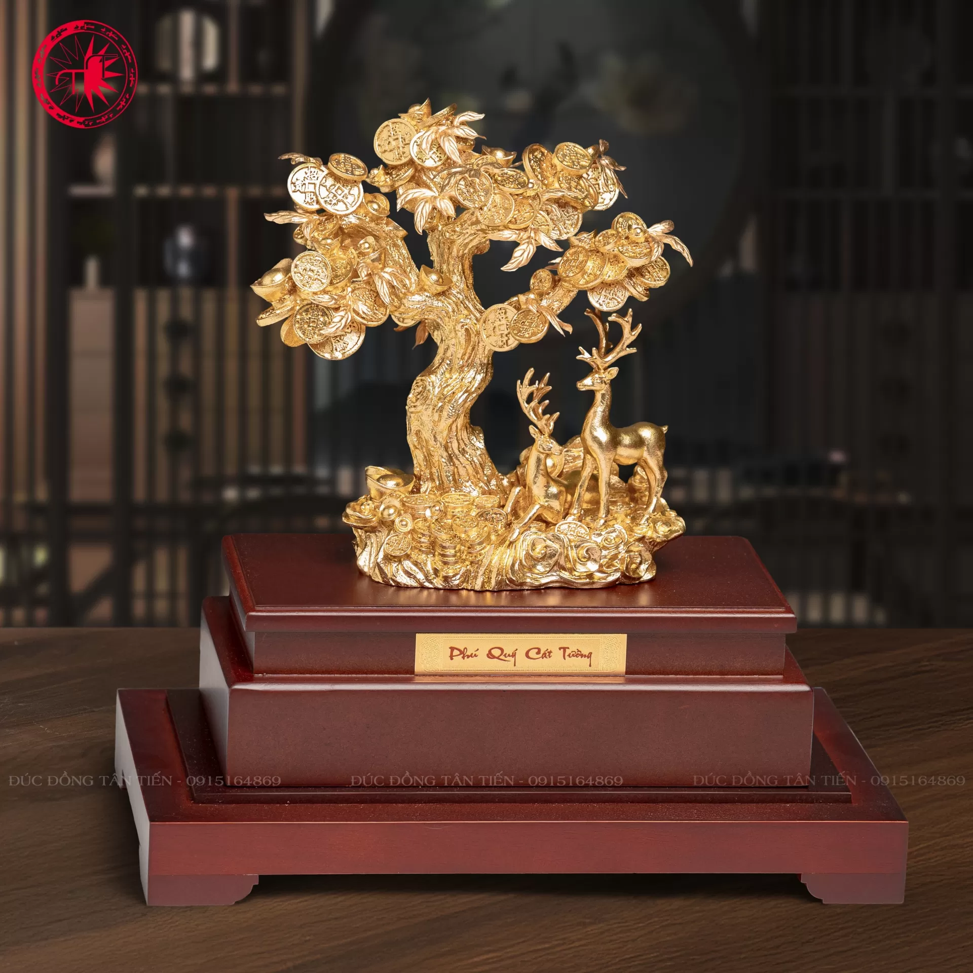 Tượng Cây Tài Lộc Và Hươu Phong Thủy Dát Vàng 24K