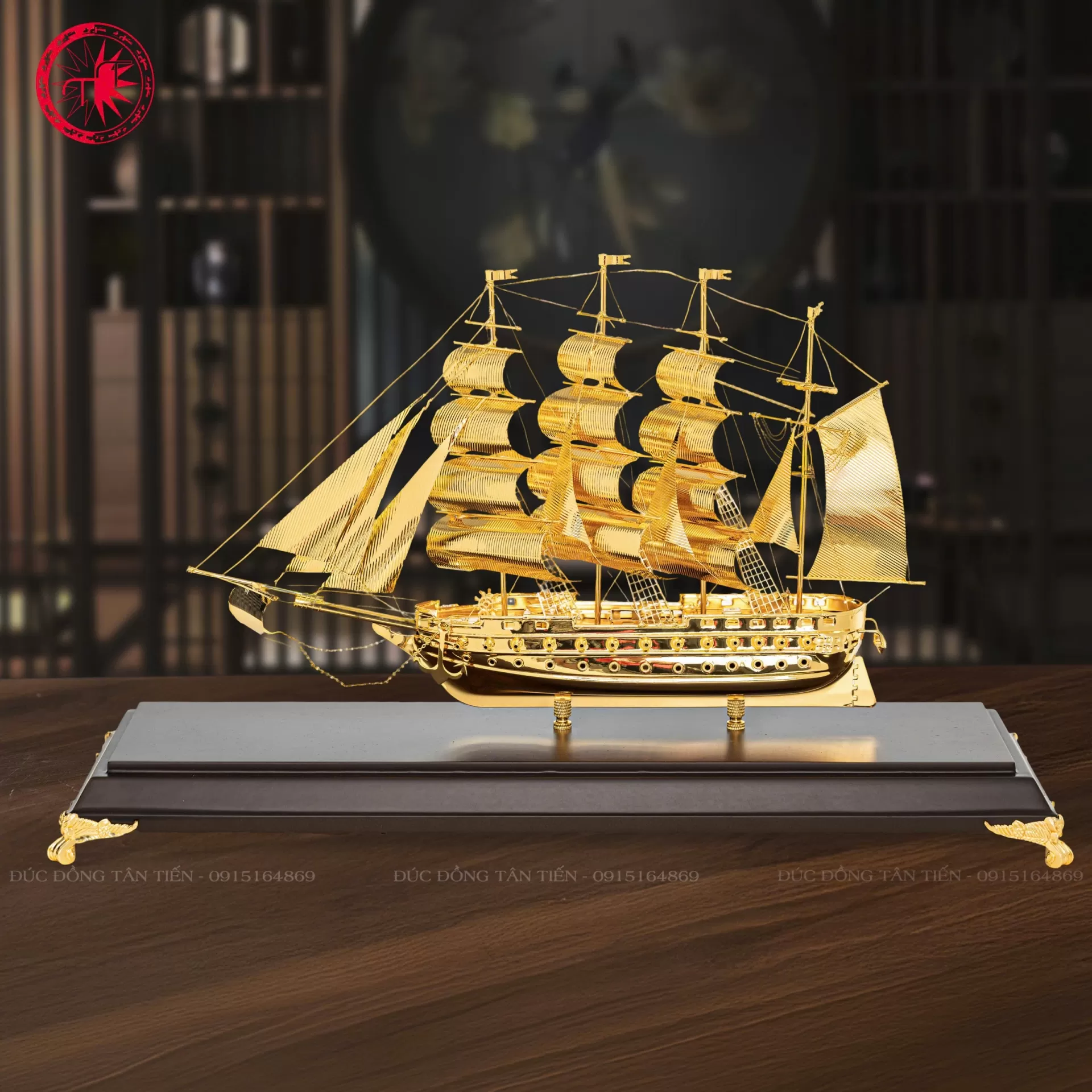 Mô Hình Thuyền Buồm Mạ Vàng 24k - Thuận Buồm Xuôi Gió ( Cỡ Đại ) - Mẫu 1