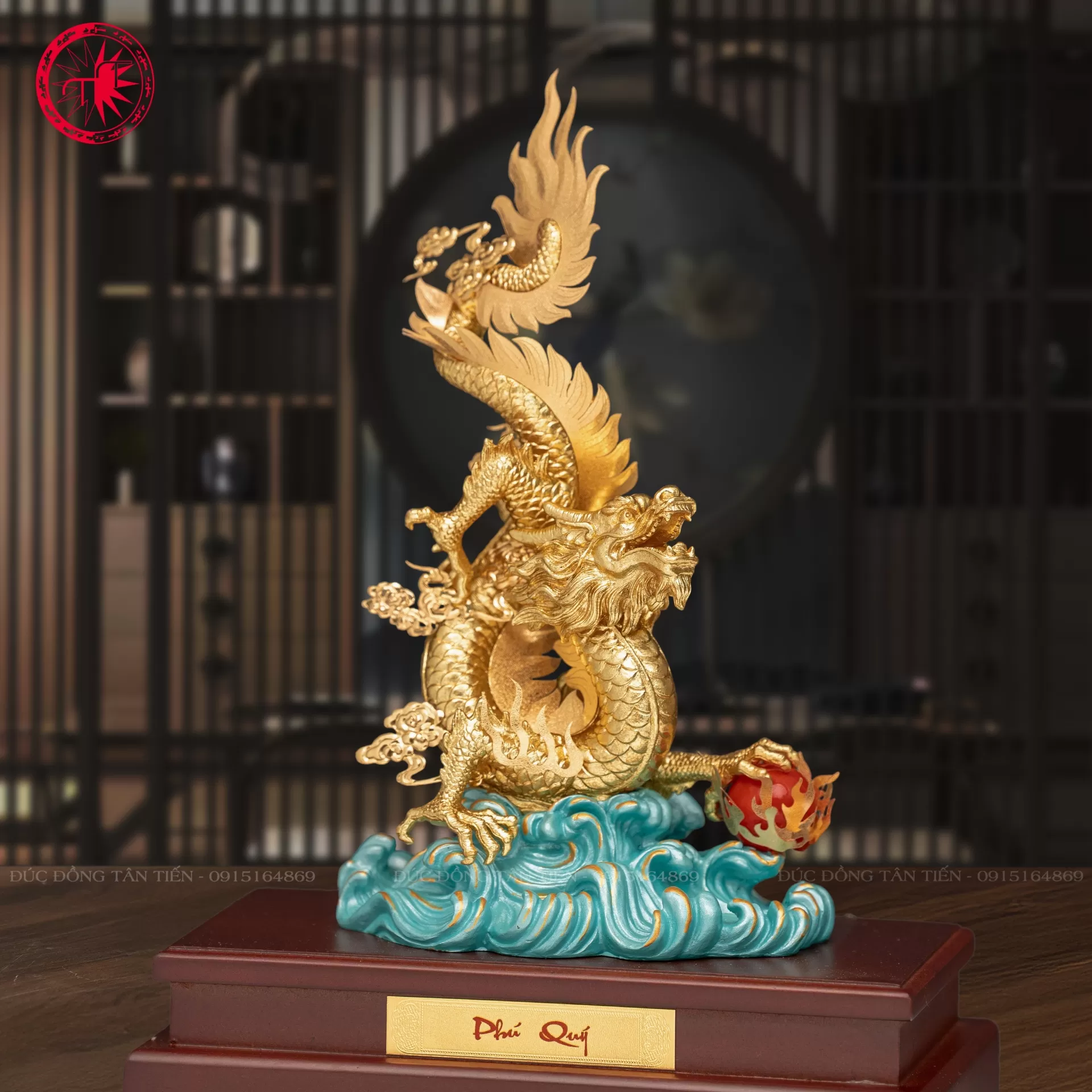 Tượng Thiên Long Cưỡi Bích Vân Dát Vàng 24k – Biểu Tượng Thiêng Liêng Của Uy Lực, May Mắn Và Hộ Mệnh