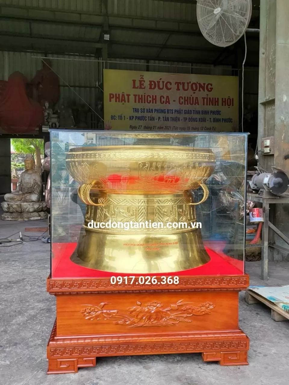 Quả Trống Đồng Dát Vàng 24k